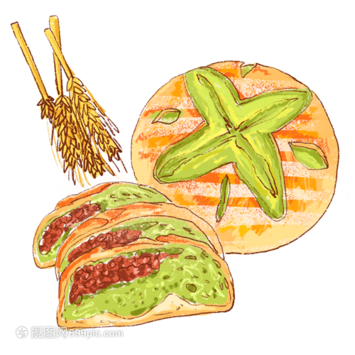 面包蛋糕抹茶面包主食美食手绘插画